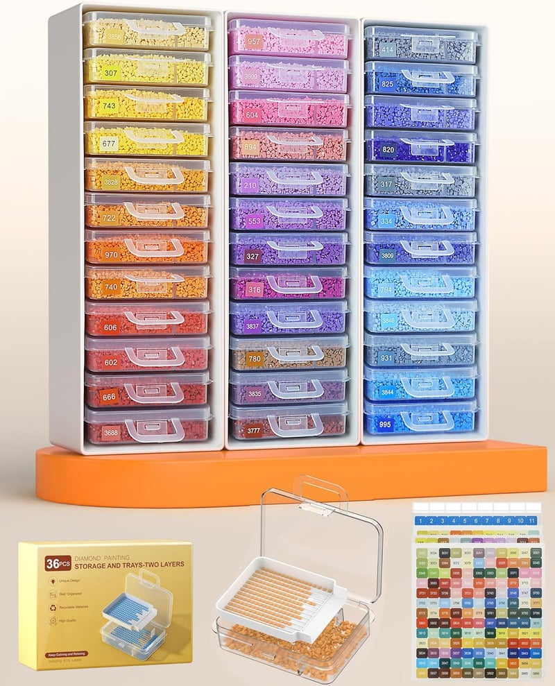 Redtwo 36pcs Diamond Painting Storage Containers Trays with Double Layers, 3-in-1 Diamond Painting Trays with Lids, Diamond Art Accessories, Diamond Art Drills Storage & Line-Up - Image 1